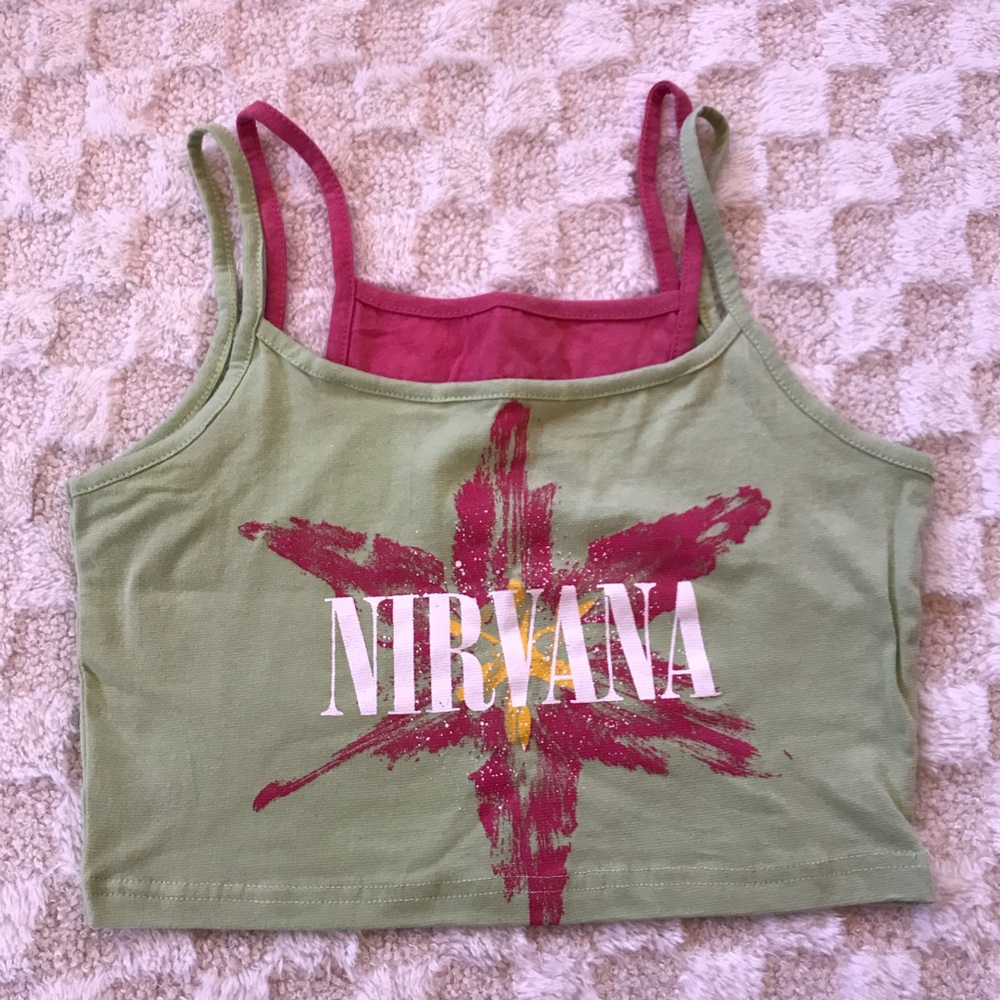 Nirvana Pink and Green Themed Cami Crop Top